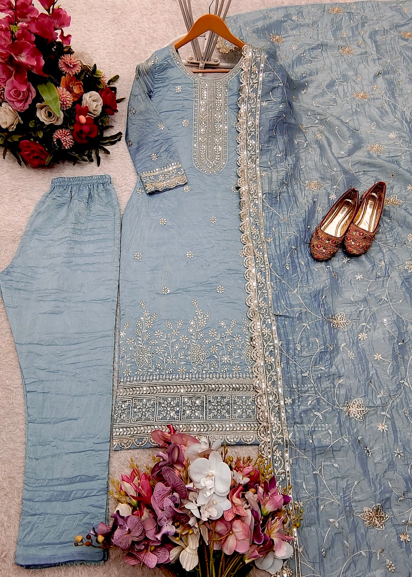 P3456 Crush Silk Kameez Pant Suit