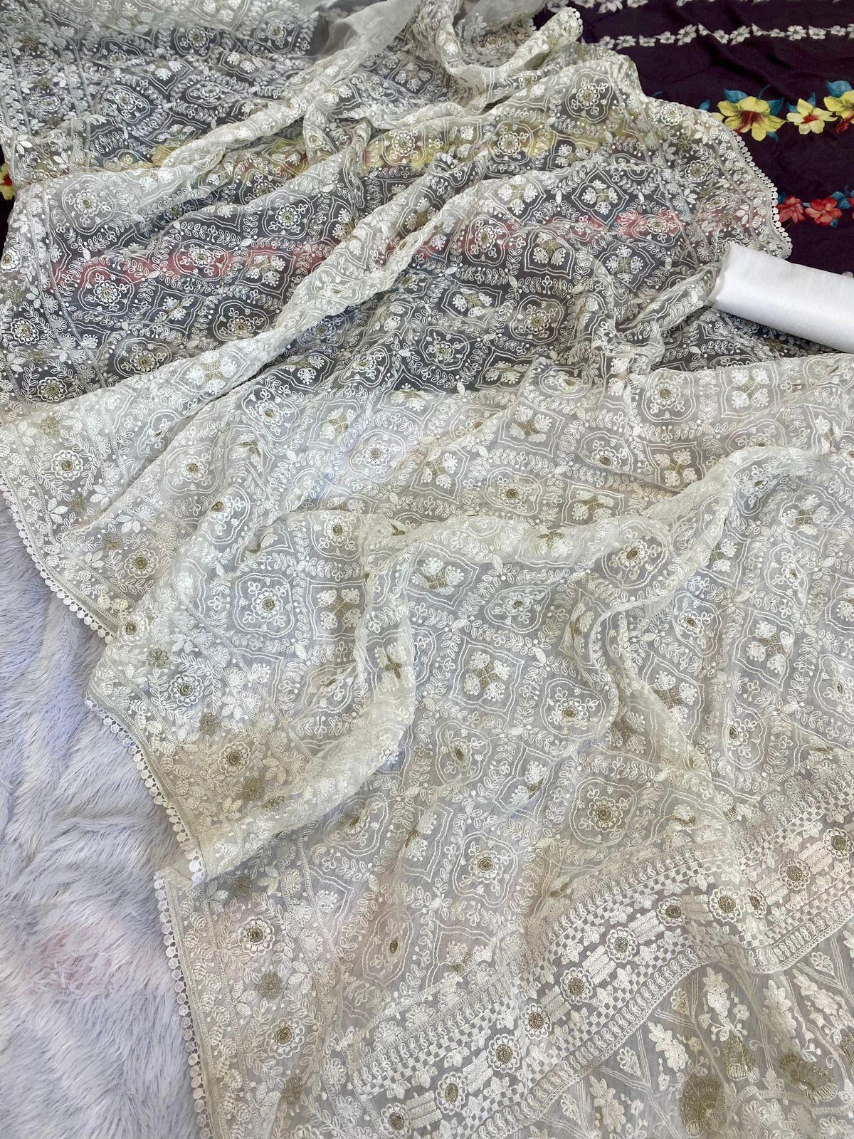 Organza Chikankari Saree