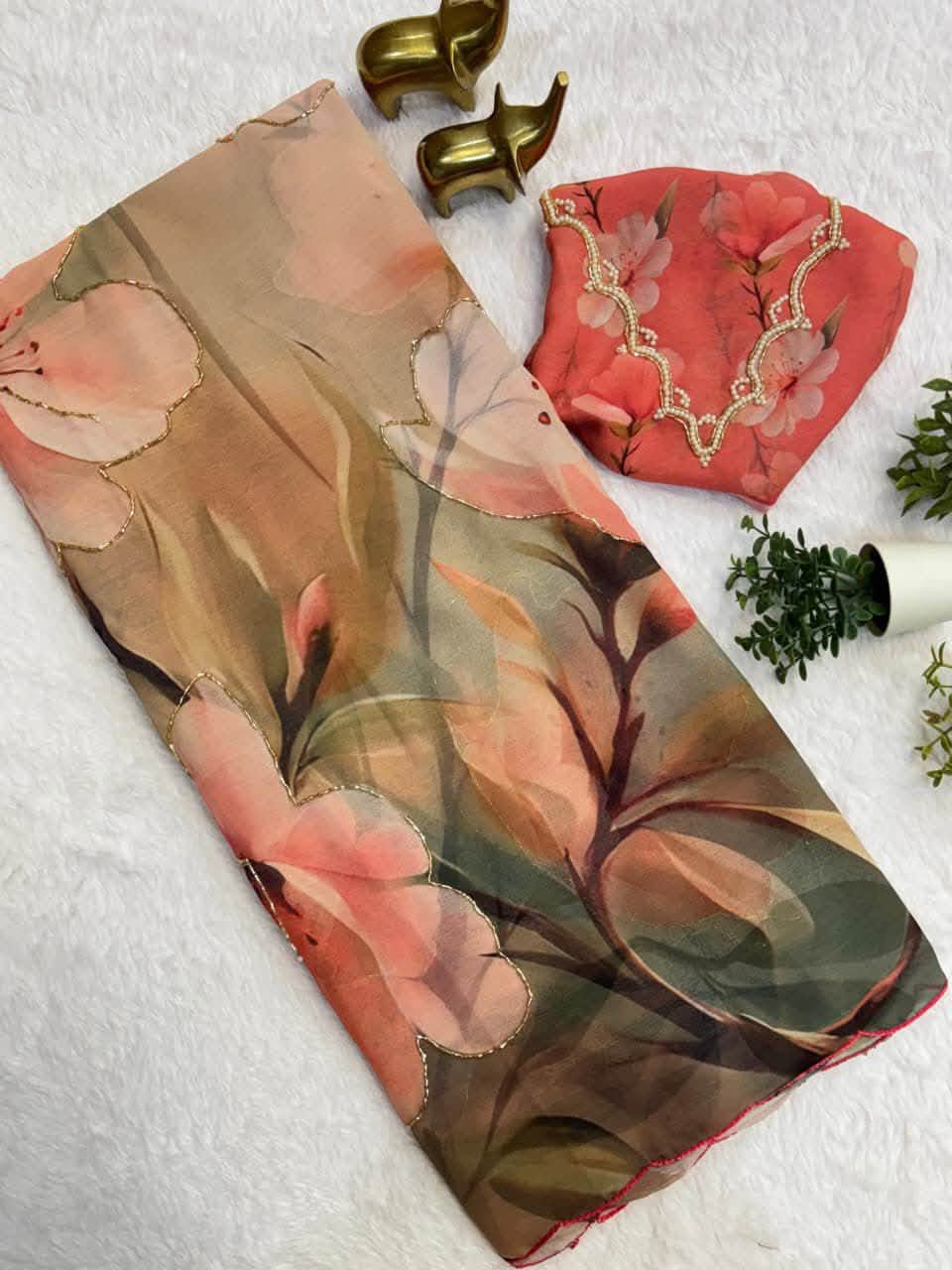 P6091 Georgette Floral Saree