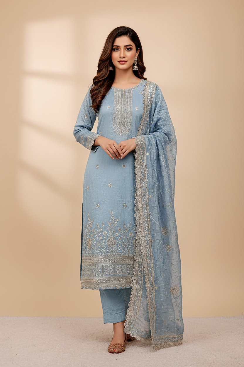 P3456 Crush Silk Kameez Pant Suit