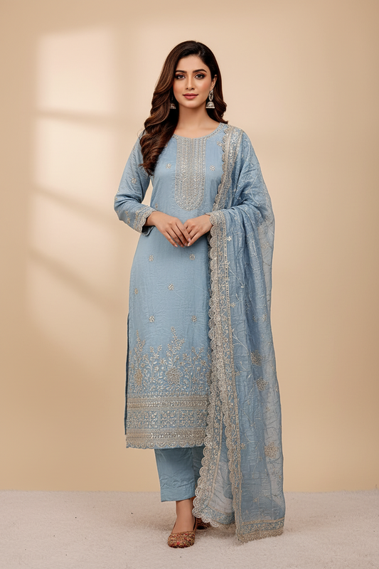 P3456 Crush Silk Kameez Pant Suit