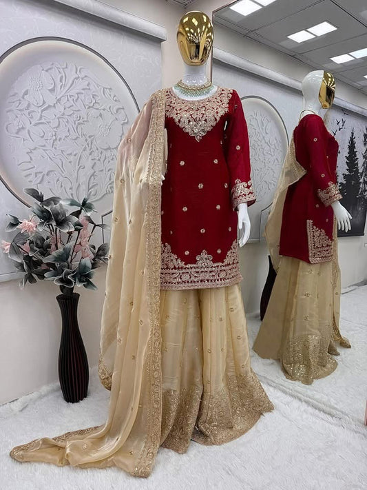 P4584 Fendy Satin Sharara Suit