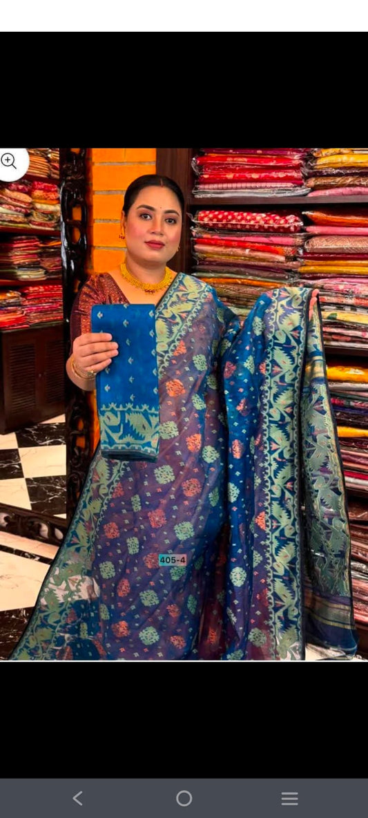 Q13 Cotton Silk Indian Jamdani Saree