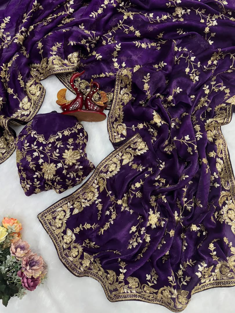 P4035 Space Silk Embroidered Saree