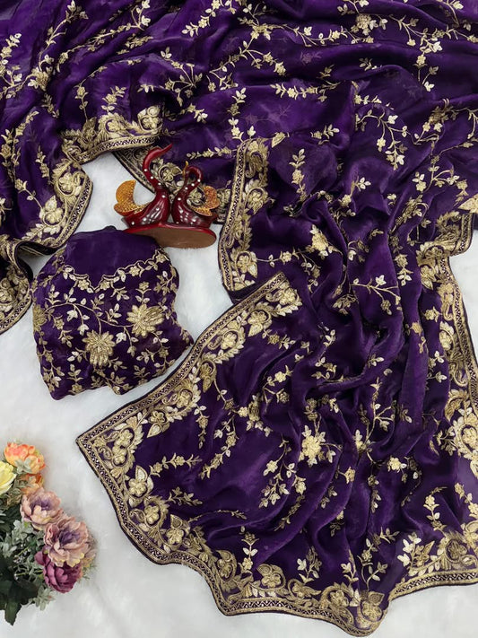 P4035 Space Silk Embroidered Saree