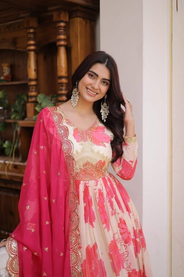 P5708 Russian Silk Gown Dupatta Suit