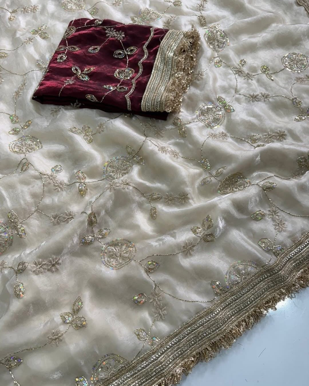 P5533 Space Satin Bits Sequins Saree
