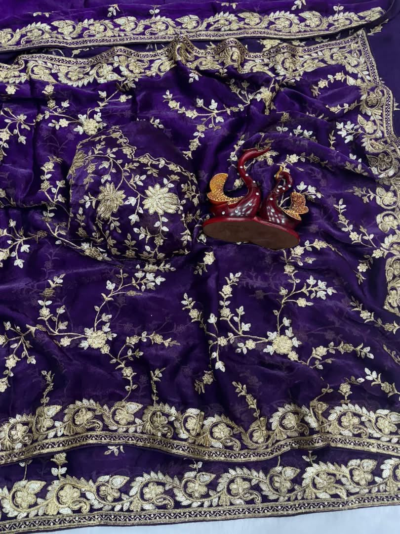 P4035 Space Silk Embroidered Saree