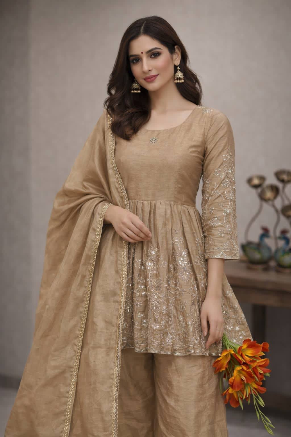 P6113 Frock style Palazzo Suit