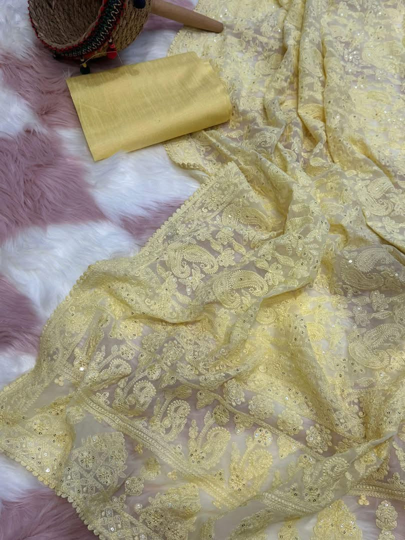 P9 Georgette Silk Chikankari Saree