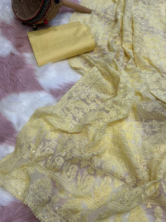 P9 Georgette Silk Chikankari Saree