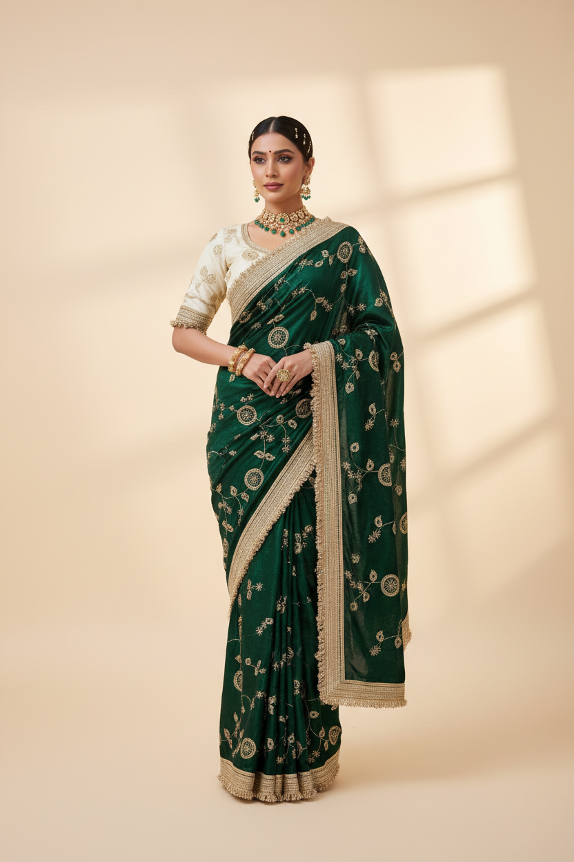 P5533 Space Satin Bits Sequins Saree