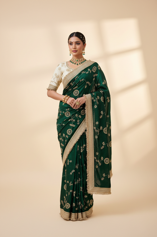 P5533 Space Satin Bits Sequins Saree