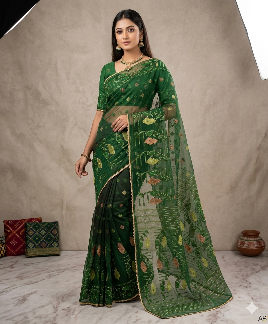 P5120 Jamdani Saree with Handwork
