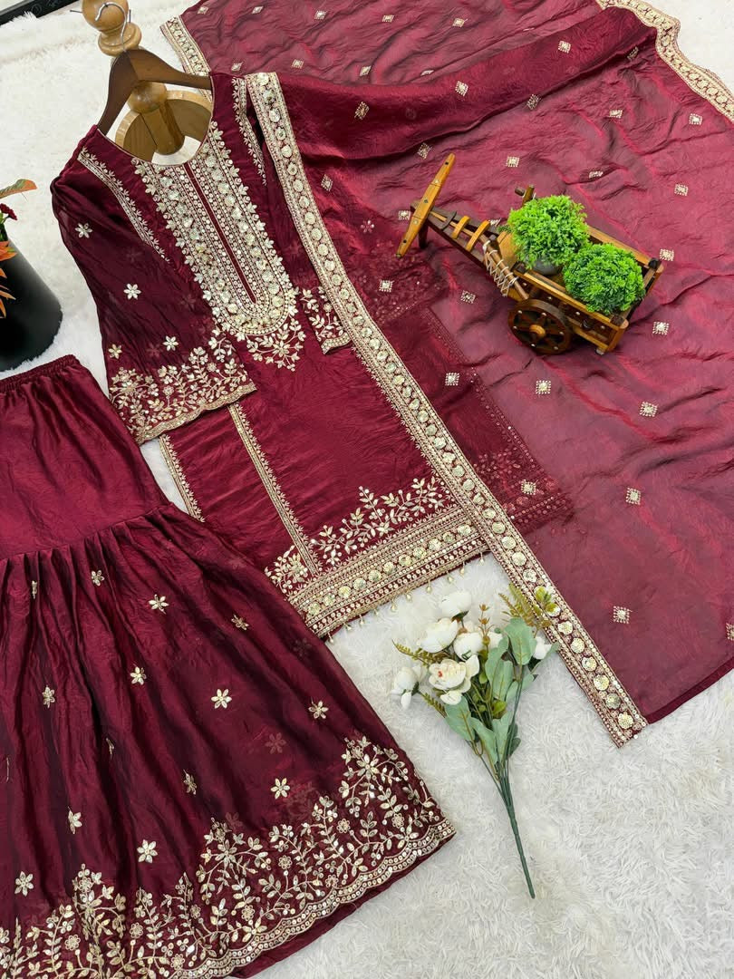 P5235 Fendy Silk Sharara Suit