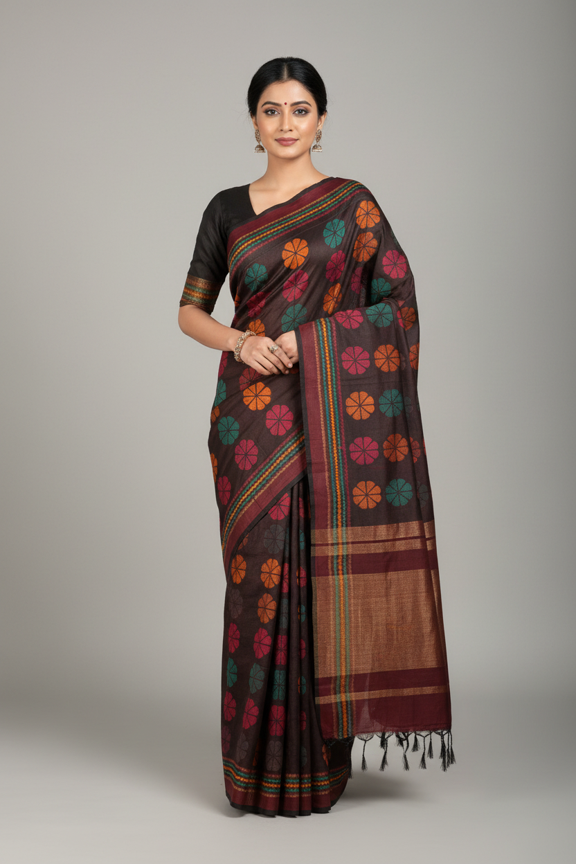 Q16 Khaddi Cotton Block Print Saree
