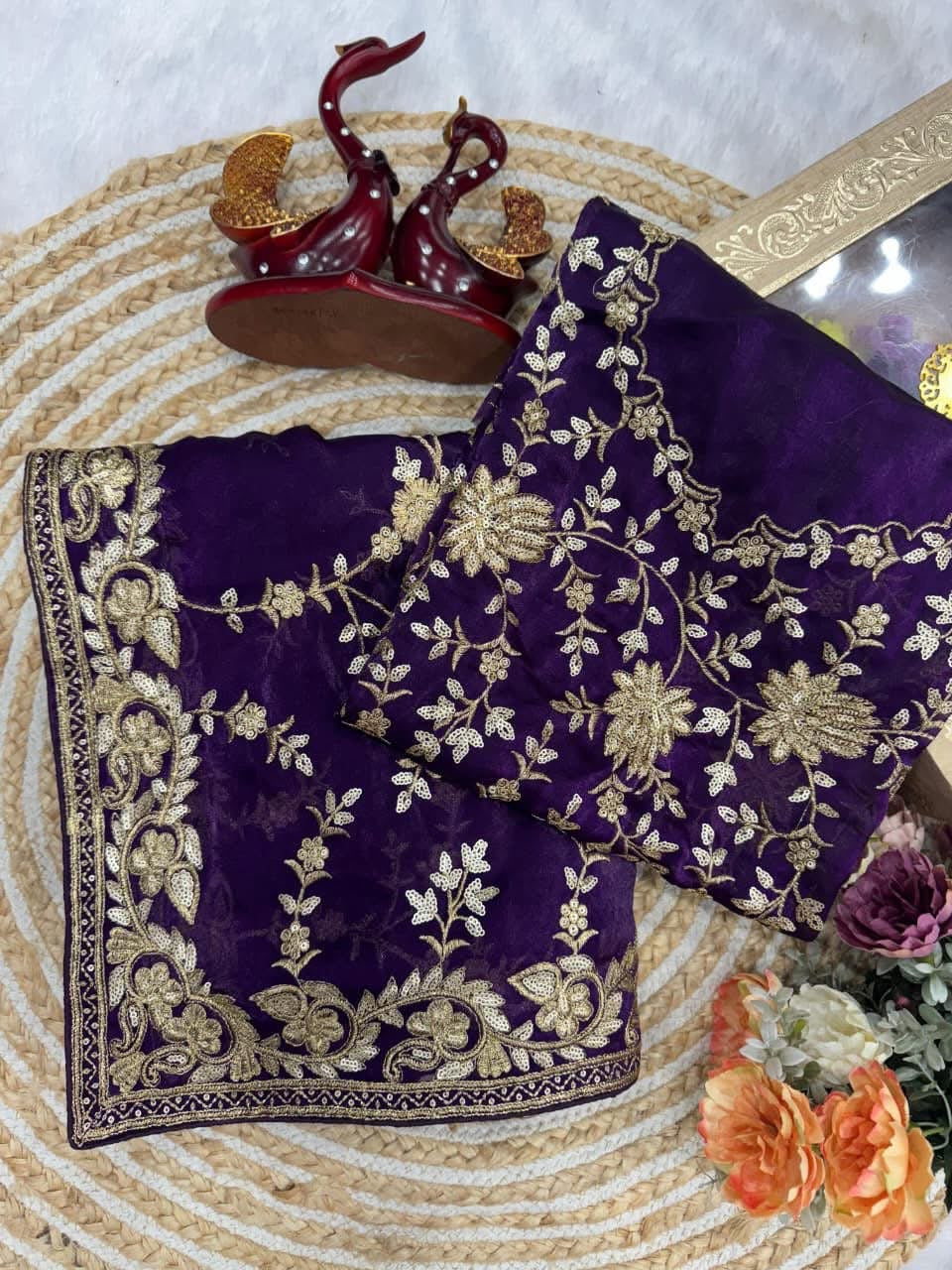 P4035 Space Silk Embroidered Saree