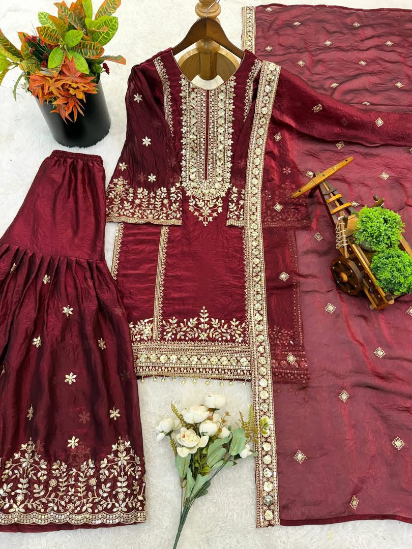 P5235 Fendy Silk Sharara Suit