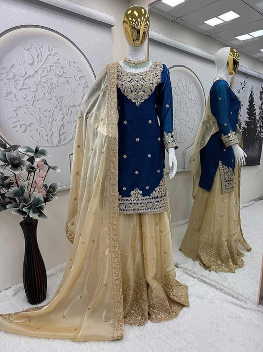 P4584 Fendy Satin Sharara Suit