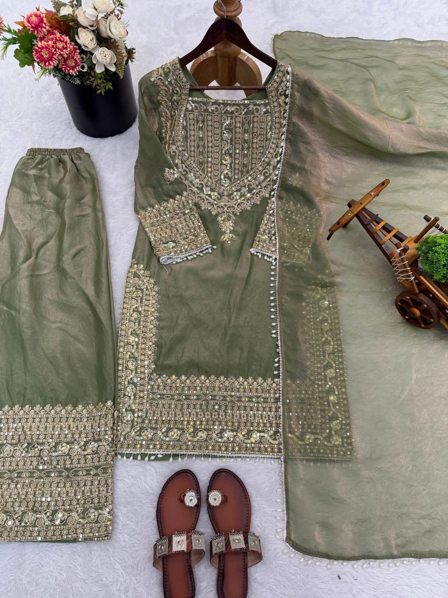 P5284 Fendy Silk Kameez Palazzo Suit