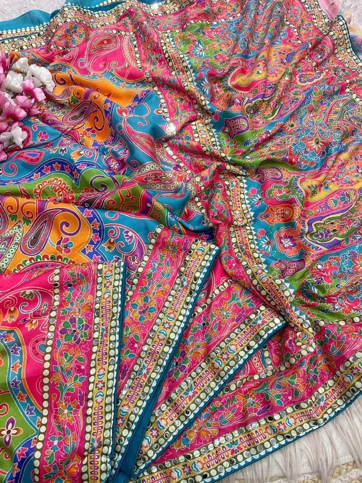 P5800 Chinnon Mirror Work Saree