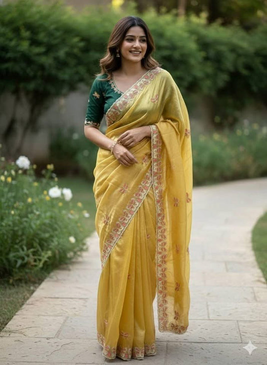 P4993 Soft Organza Handwork Saree