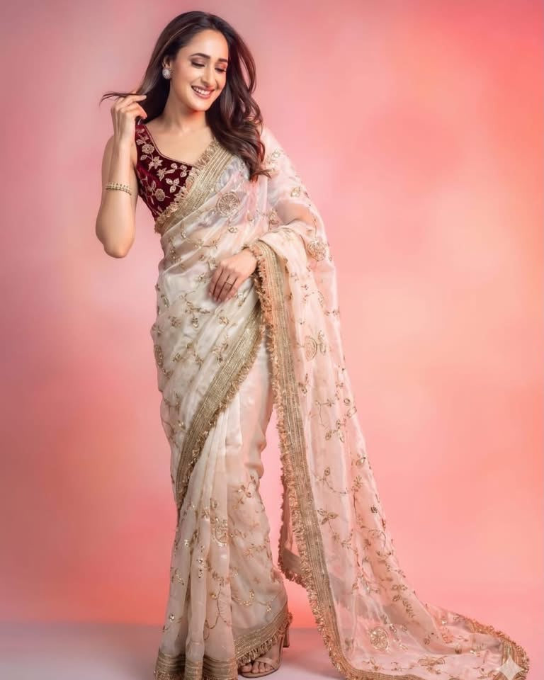 P5533 Space Satin Bits Sequins Saree