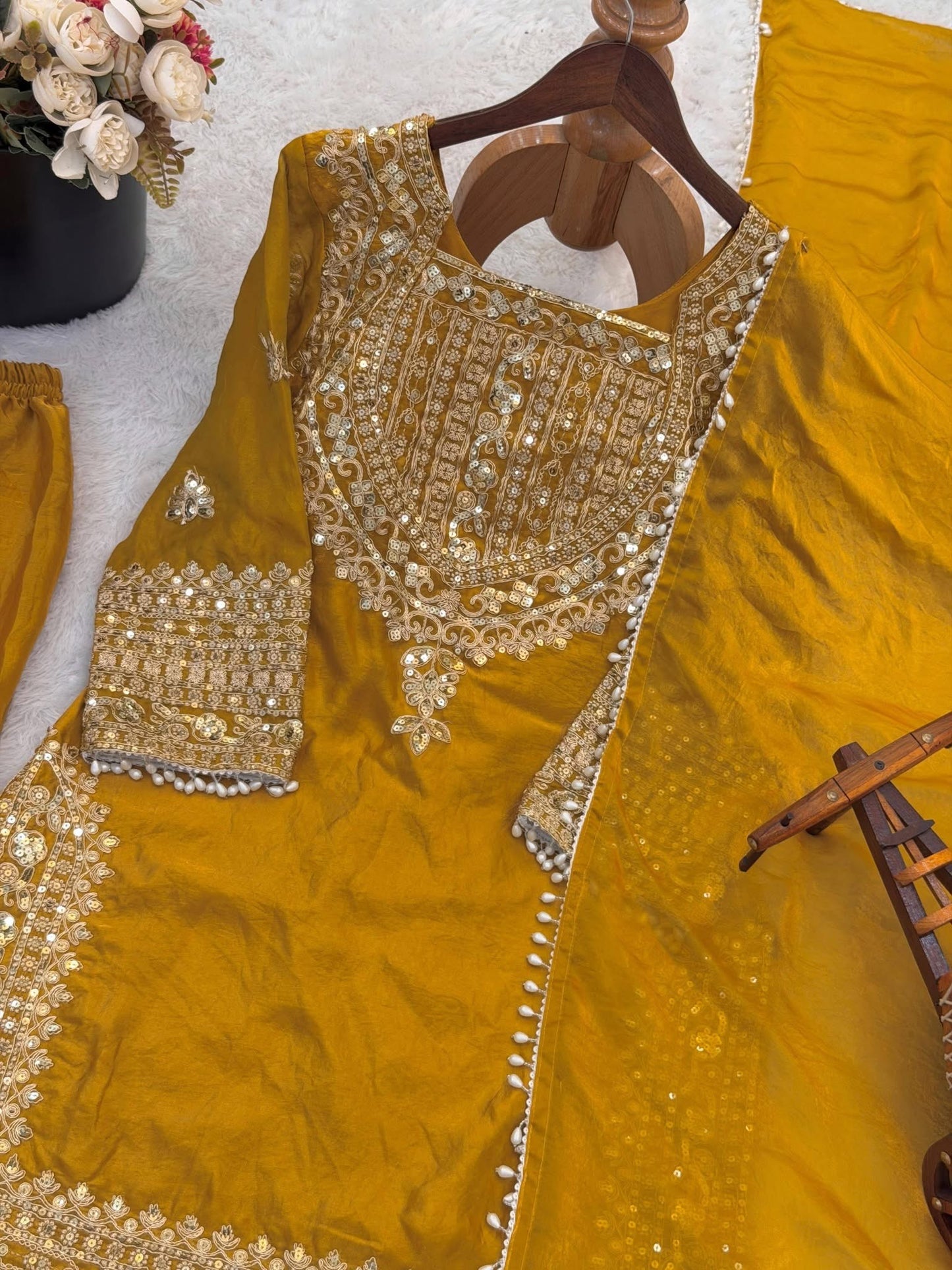 P5284 Fendy Silk Kameez Palazzo Suit