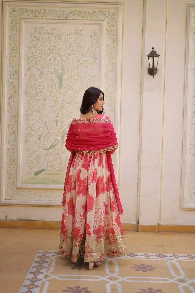 P5708 Russian Silk Gown Dupatta Suit
