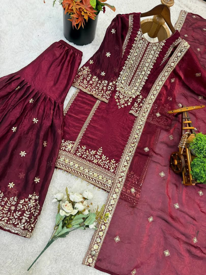 P5235 Fendy Silk Sharara Suit