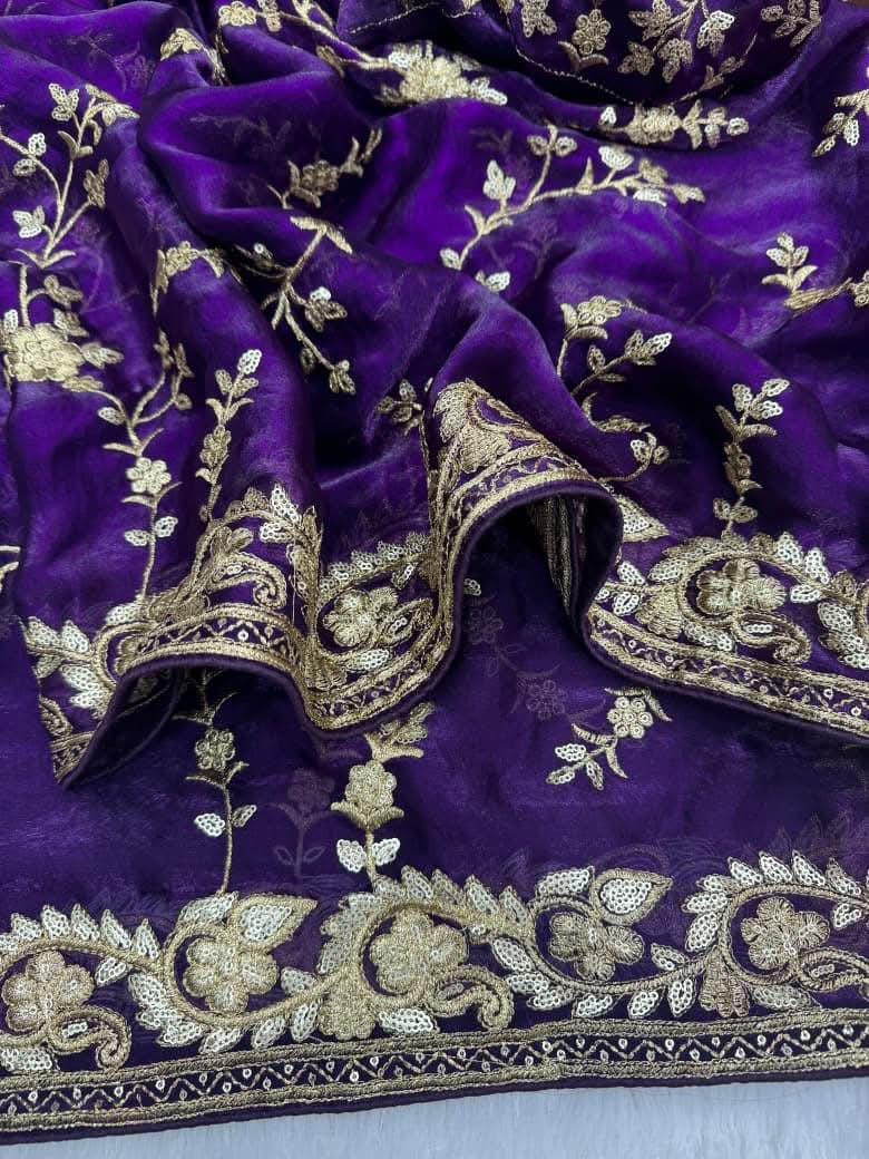 P4035 Space Silk Embroidered Saree