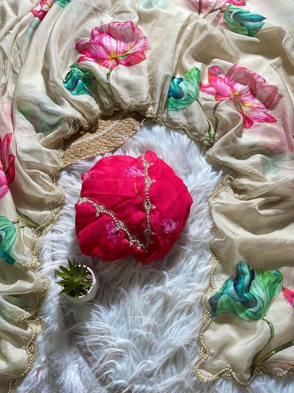 P6371 Floral Tebby Silk Saree