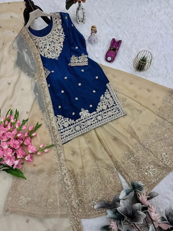 P4584 Fendy Satin Sharara Suit