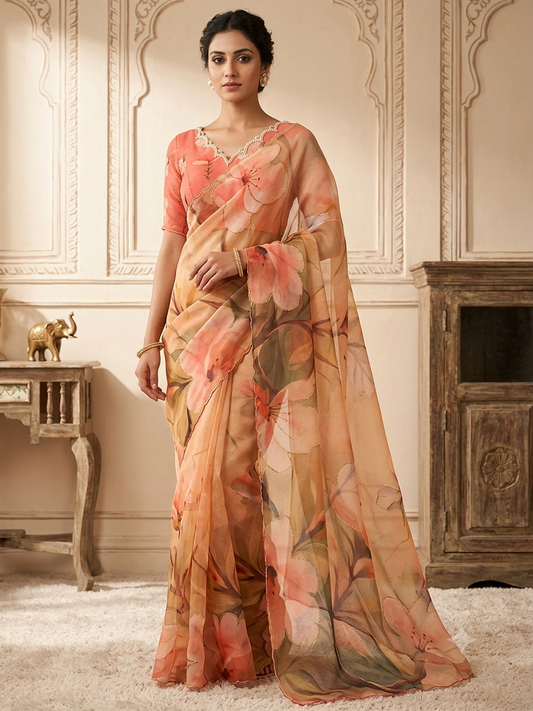 P6091 Georgette Floral Saree