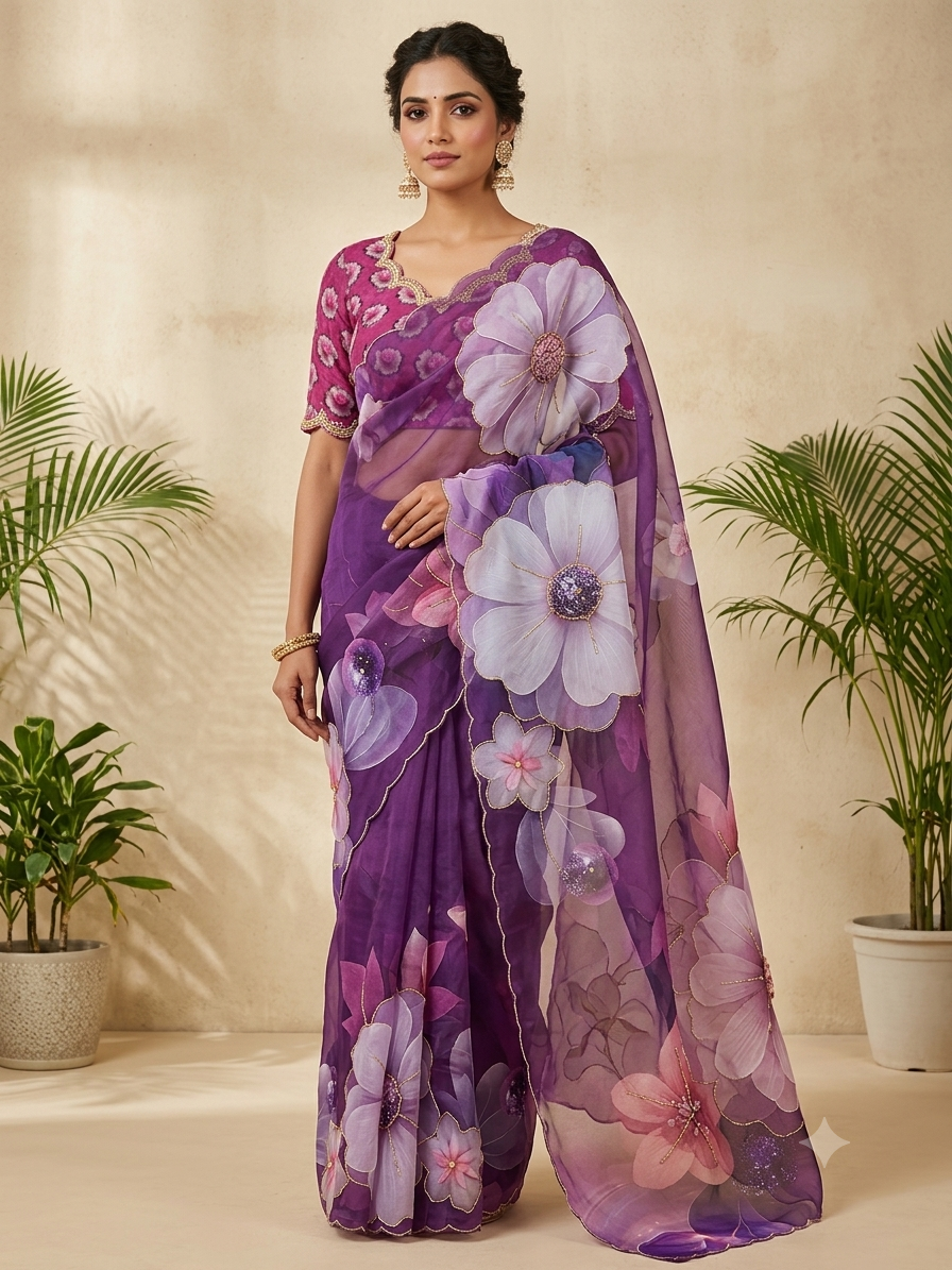 P6091 Georgette Floral Saree
