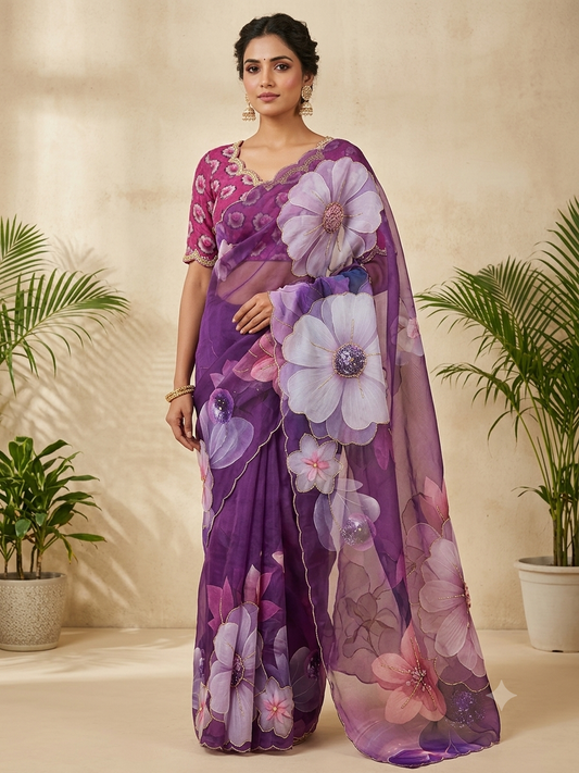 P6091 Georgette Floral Saree