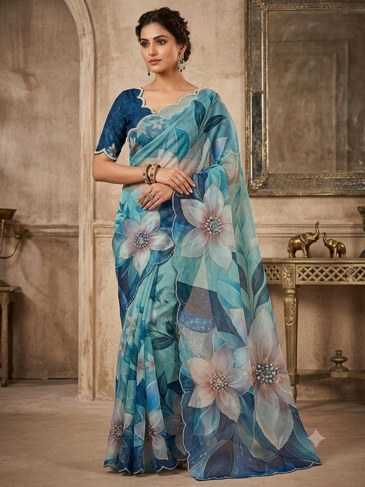 P6091 Georgette Floral Saree
