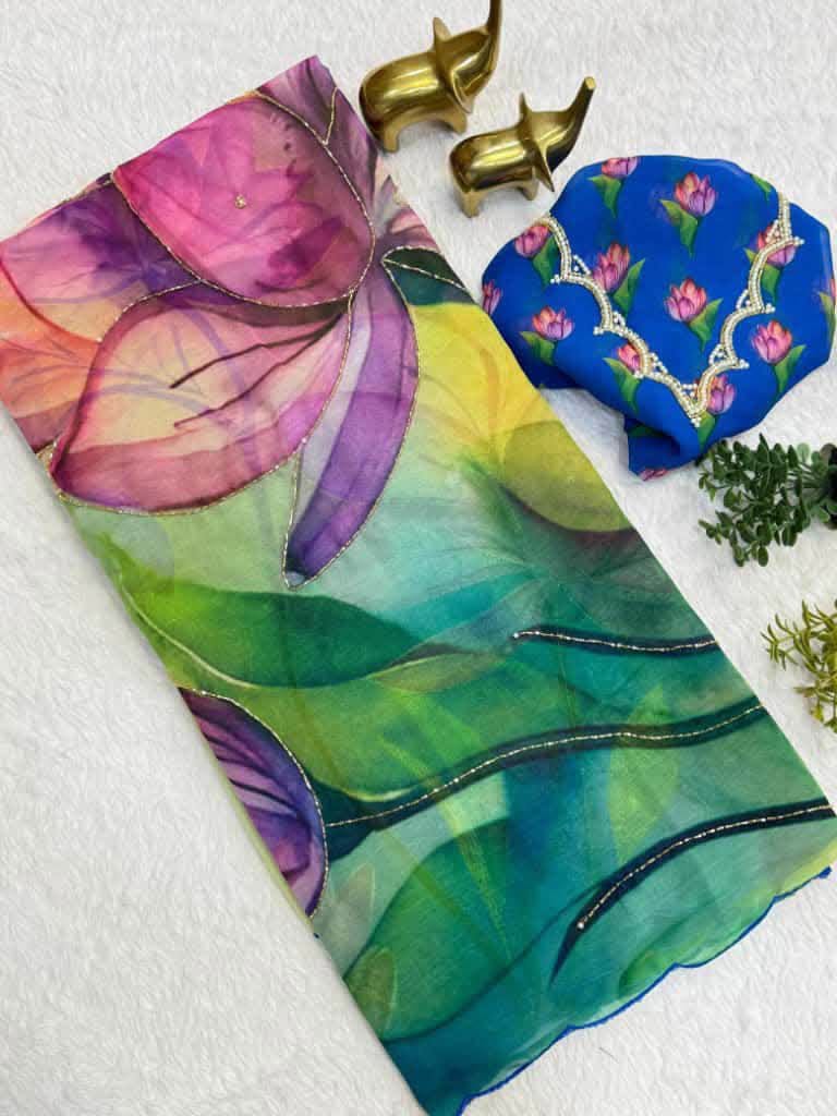 P6091 Georgette Floral Saree